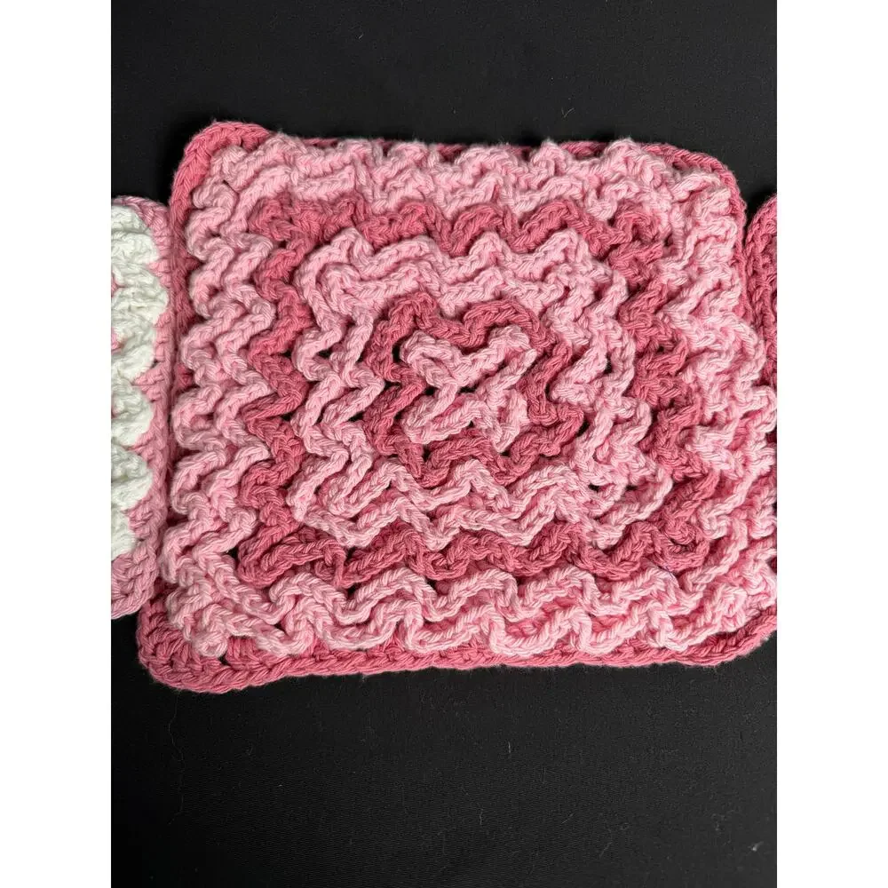 Set of 3 Pink Ruffle Crochet Hot Pads / Kitchen Trivets